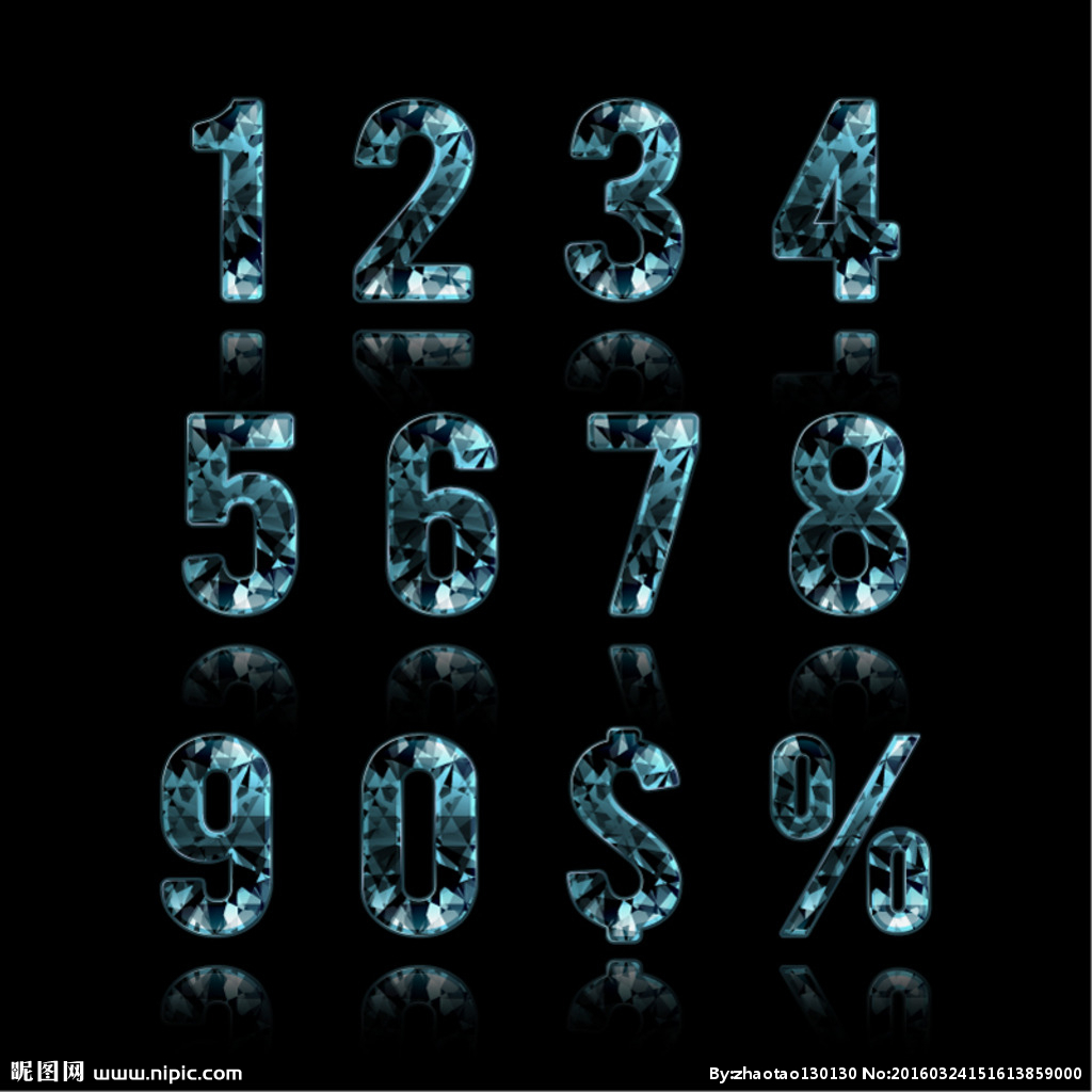 精致蓝色钻石数字矢量素材设计图 数字广告设计的璀璨新星